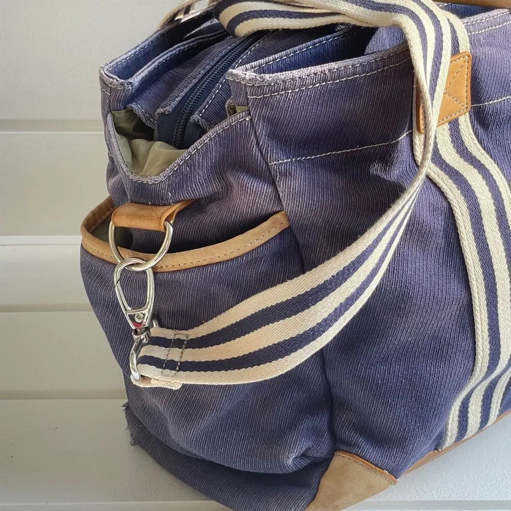 Pottery Barn Navy and White/Off White Large Diaper Bag Monogrammed With A “K”
